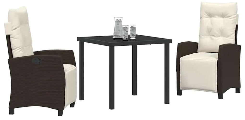 Conjunto de Jantar de Jardim 3 Peças em Rattan Poliéster Marrom