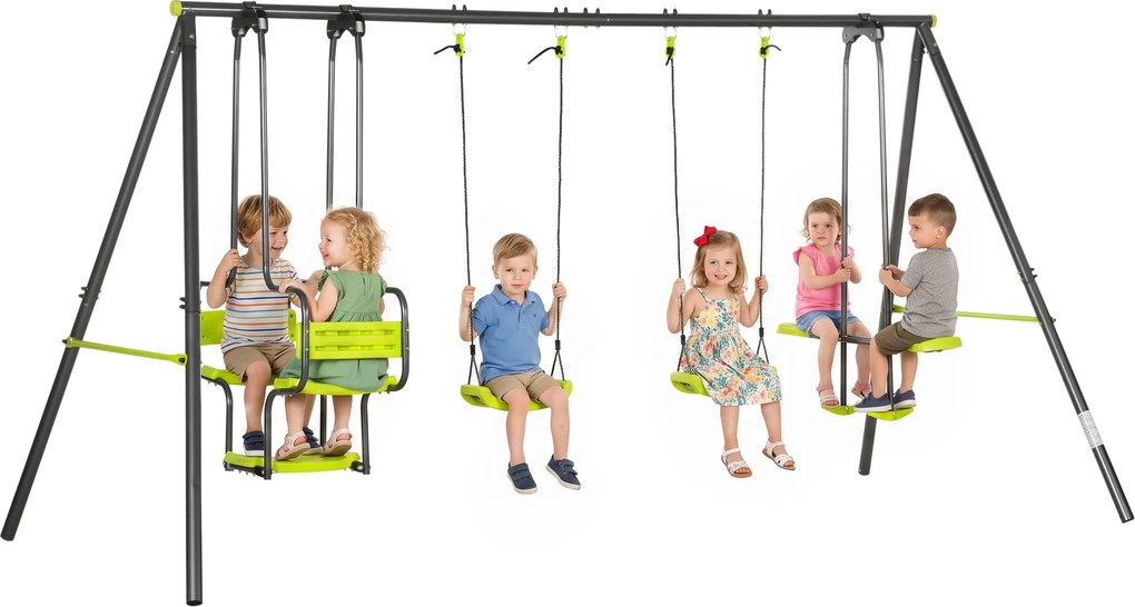 Outsunny Conjunto de Baloiços Infantil com 2 Baloiços Baloiço Duplo e Estrutura de Aço para Crianças de 3-8 Anos 355x184x186 cm Verde | Aosom Portugal