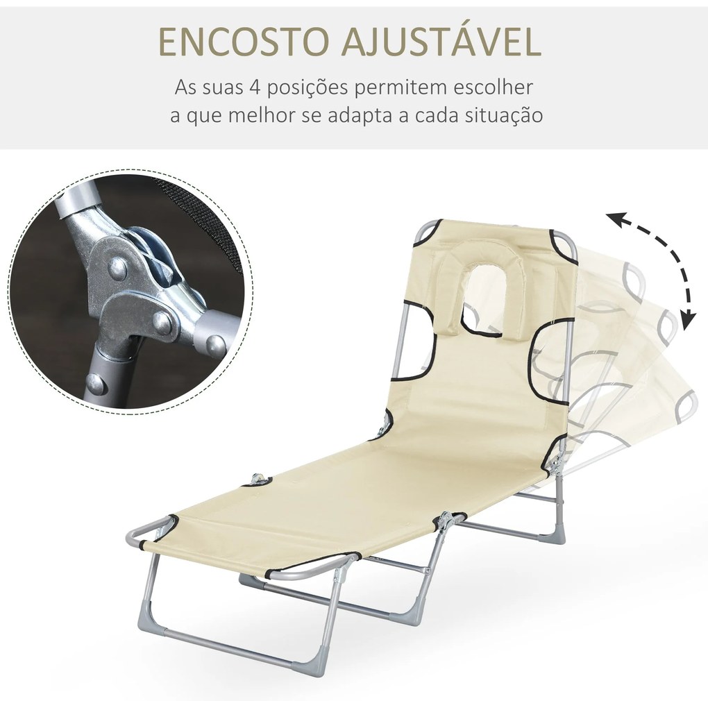 Espreguiçadeira Dobrável com Orifício de Leitura – Relaxa Sable – Bege