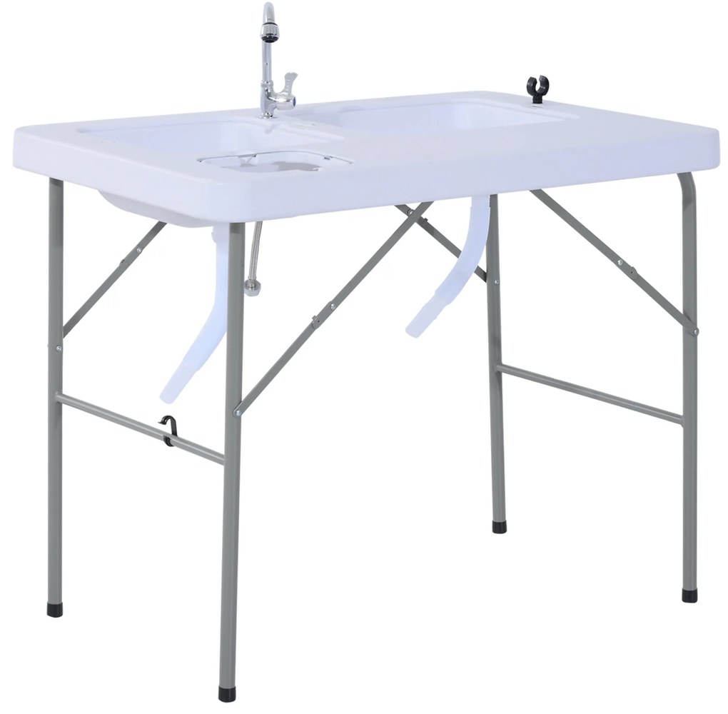 Outsunny Multifuncional Mesa Dobrável 2 em 1 Mesa De Piquenique com Torneira e 2 Pias para Pesca Jardim Churrasco Ao Ar Livre | Aosom Portugal