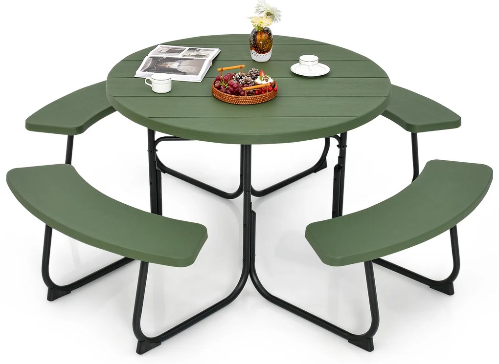 Conjunto de mesa de piquenique redonda para 8 pessoas, 43" e furo para guarda-chuva, branca