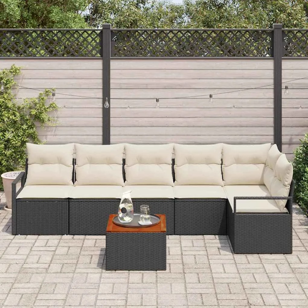 Conjunto de Sofá de Jardim 7 pcs Preto, branco Grande