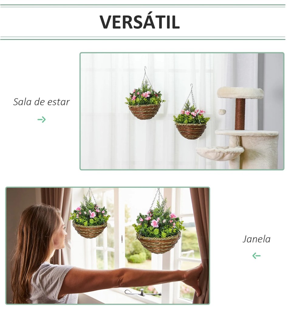 Conjunto de 2 Plantas Lisianthus Suspensas Artificiais para Interior e