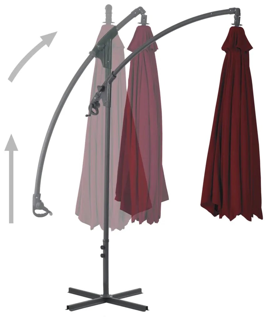 Guarda-sol de jardim cantilever c/ poste de aço vermelho tinto