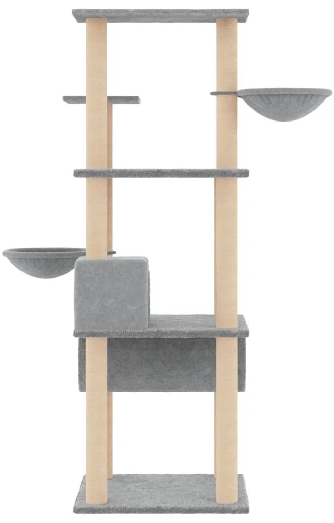 Árvore p/ gatos c/ postes arranhadores sisal 141 cm cinza-claro