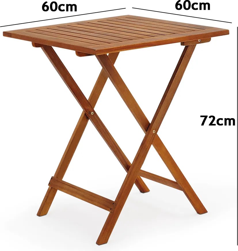 Conjunto de jardim uma mesa e duas cadeiras em madeira de acácia dobrável com 3 peças Castanho