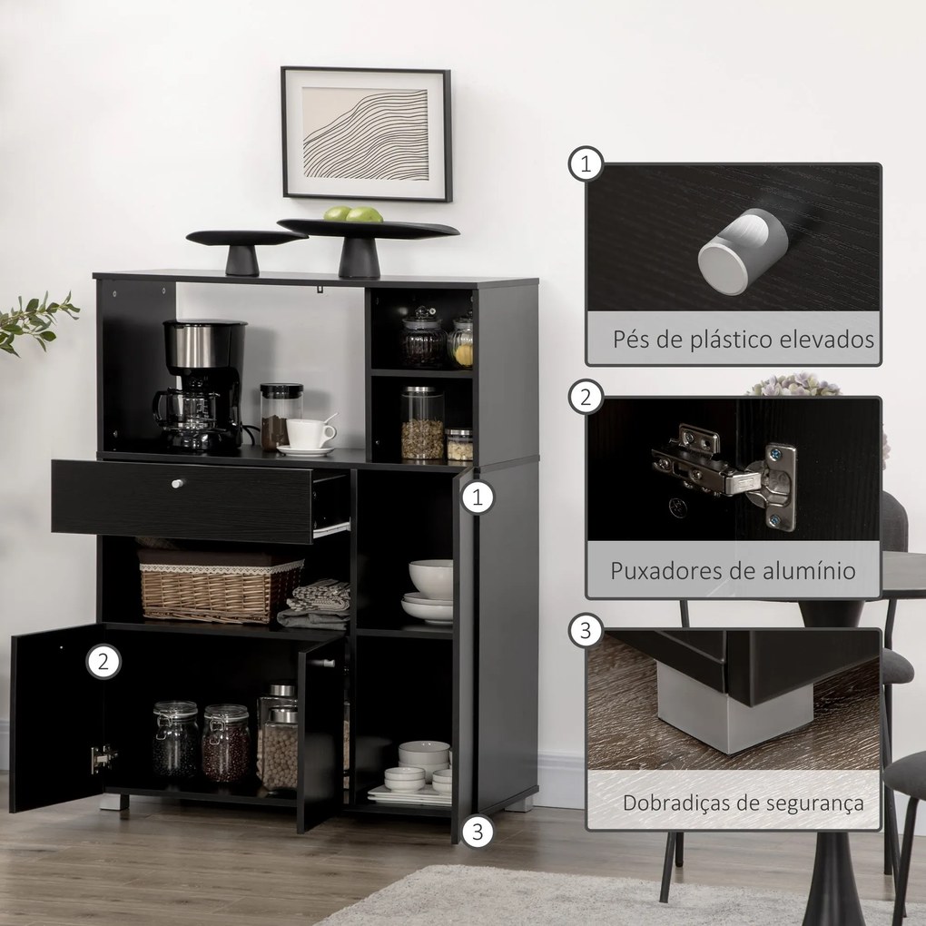 Aparador Auxiliar "Gourmet" de Cozinha - 90x40x120 cm - Preto - Design