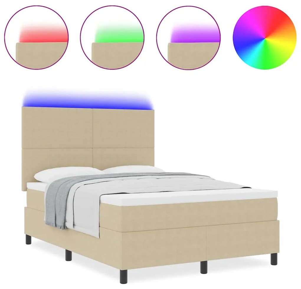 Cama Box Spring com Colchão &amp; Luz LED Verde Cinza 140x200 cm Tecido de