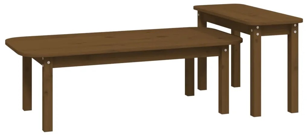 2 pcs conjunto de mesas de centro pinho maciço castanho mel