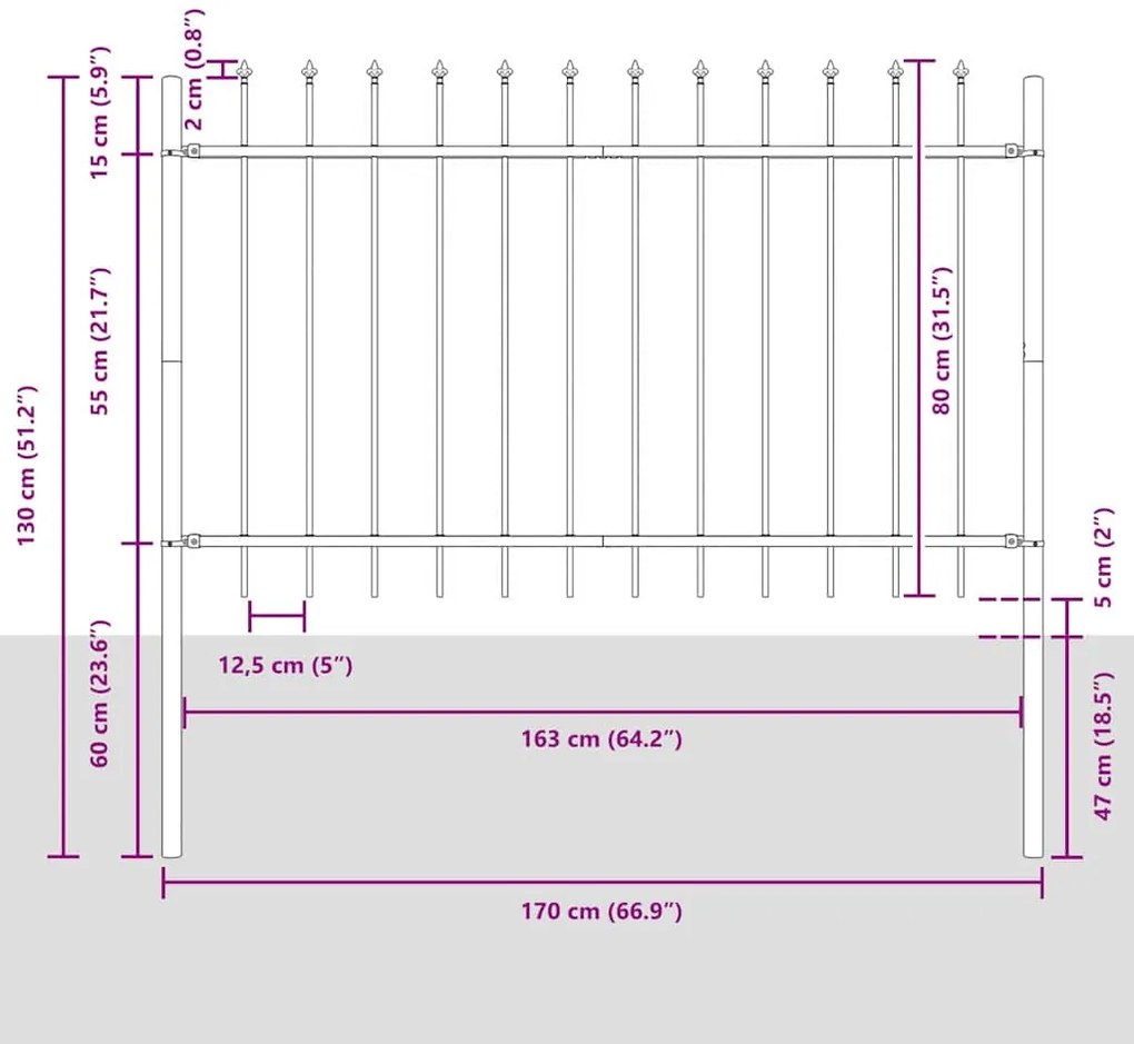 Cerca de Jardim Branca com Topo de Lança - 1,7 x 0,8 m - Aço