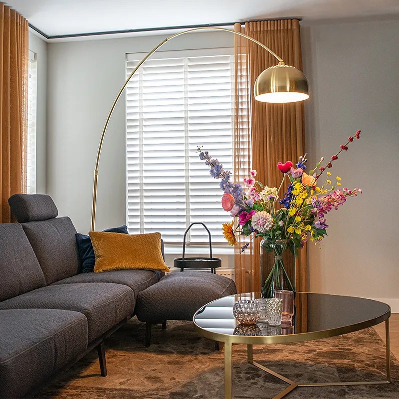 Candeeiro de pé arqueado em latão com base em mármore branco ajustável - XXL