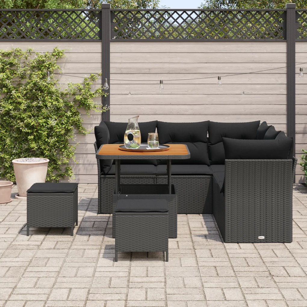 Conjunto de Sofá de Jardim vidaXL de 8 Peças com Almofadas Preto Vime