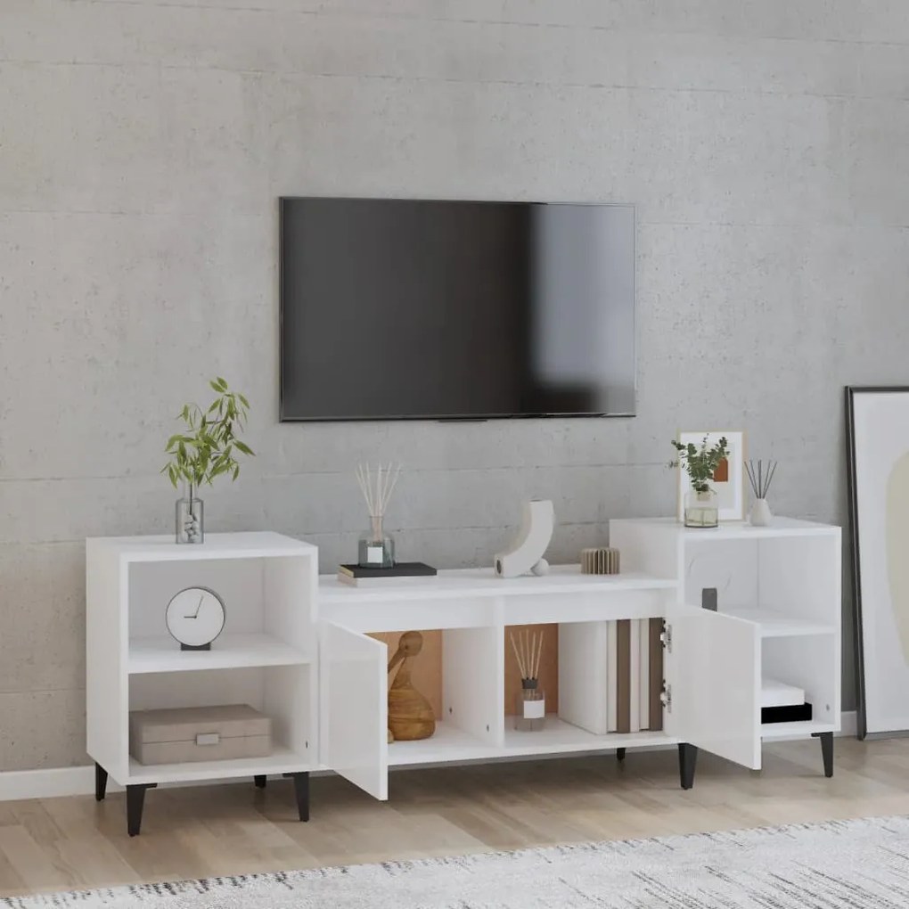 Móvel de TV 160x35x55 cm derivados de madeira branco brilhante