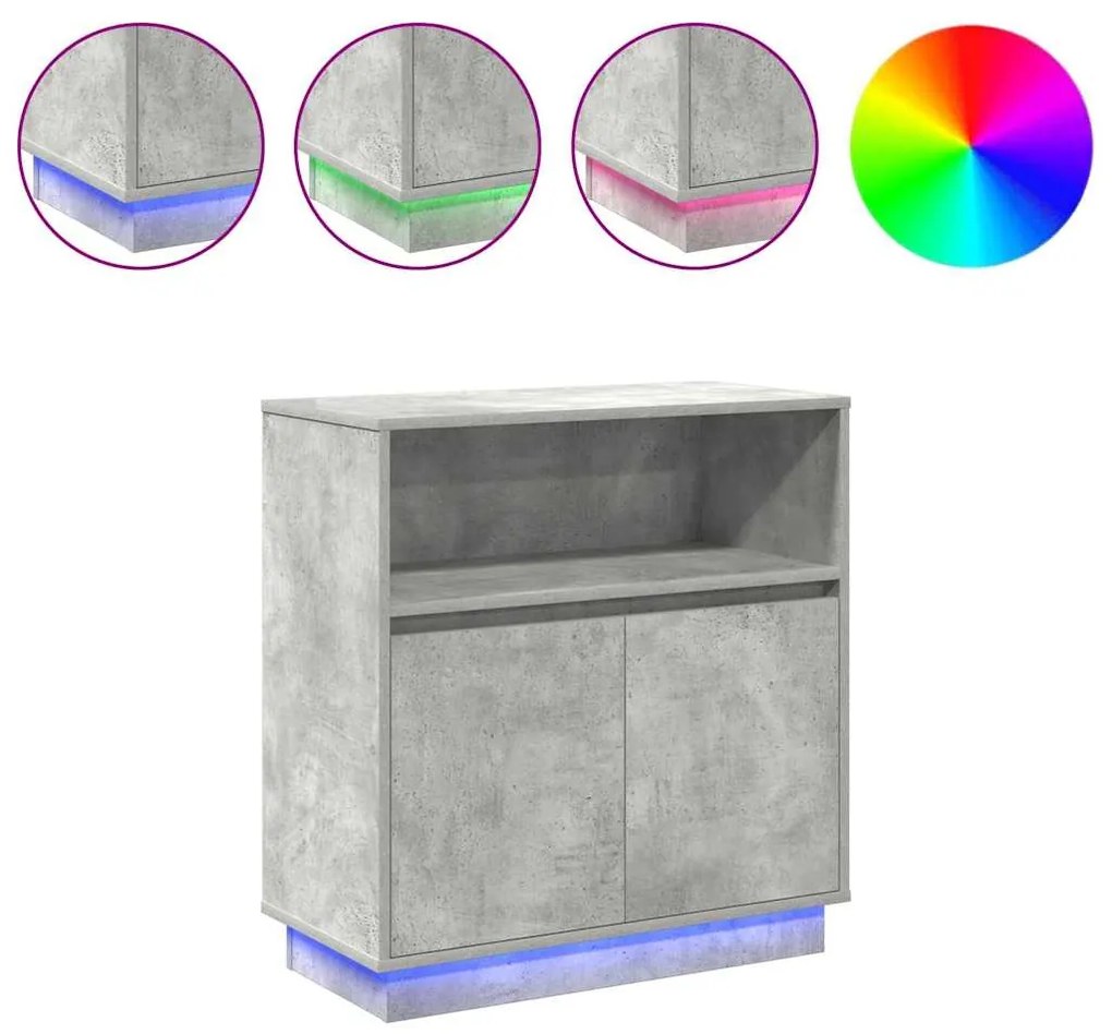 Aparador com LED Cinza Concreto 71x34,5x75 cm Madeira de Engenharia
