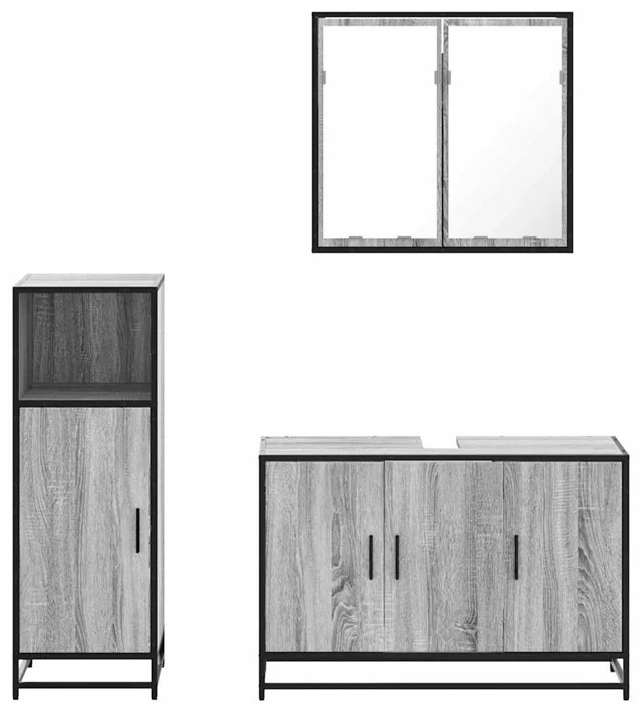 3 pcs Conjunto móveis casa de banho madeira proc. cinza sonoma