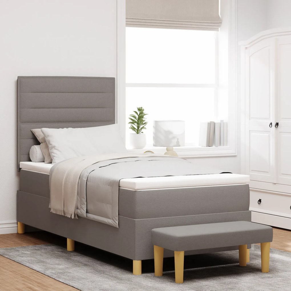 Cama Box Spring com Colchão & Banco Taupe 90x190 cm Tecido