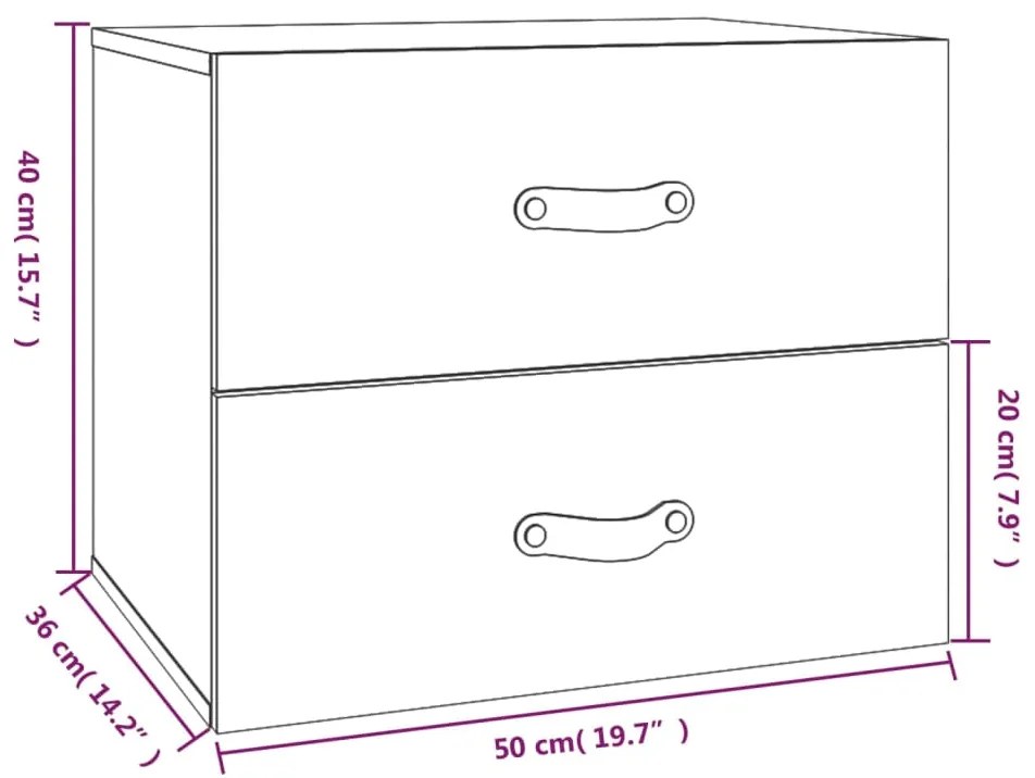 Mesas de cabeceira de parede 2 pcs 50x36x40 cm preto