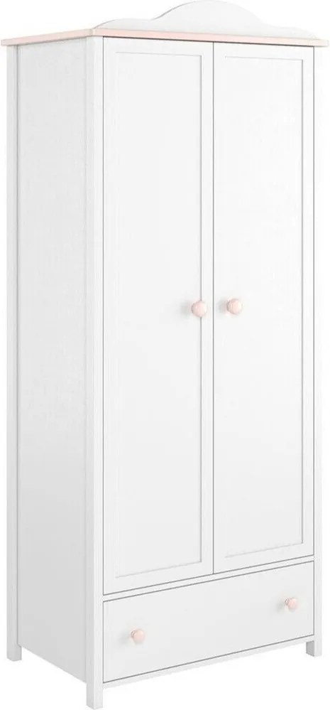 Roupeiro Elblive 130, Cor-de-rosa claro, Branco, 196x85x52cm, 73 kg, Portas para roupeiro: Com dobradiças, Número de prateleiras: 3, Número de prateleiras: 3