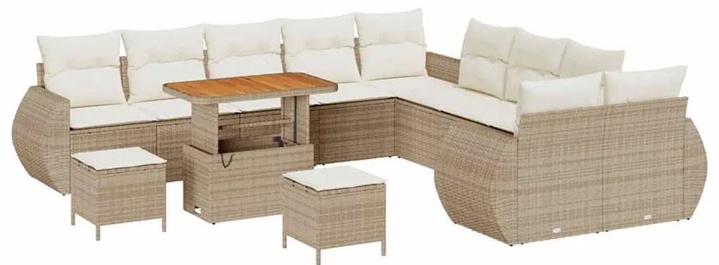 Conjunto de Sofá de Jardim vidaXL com 13 Peças e Almofadas Bege Polira