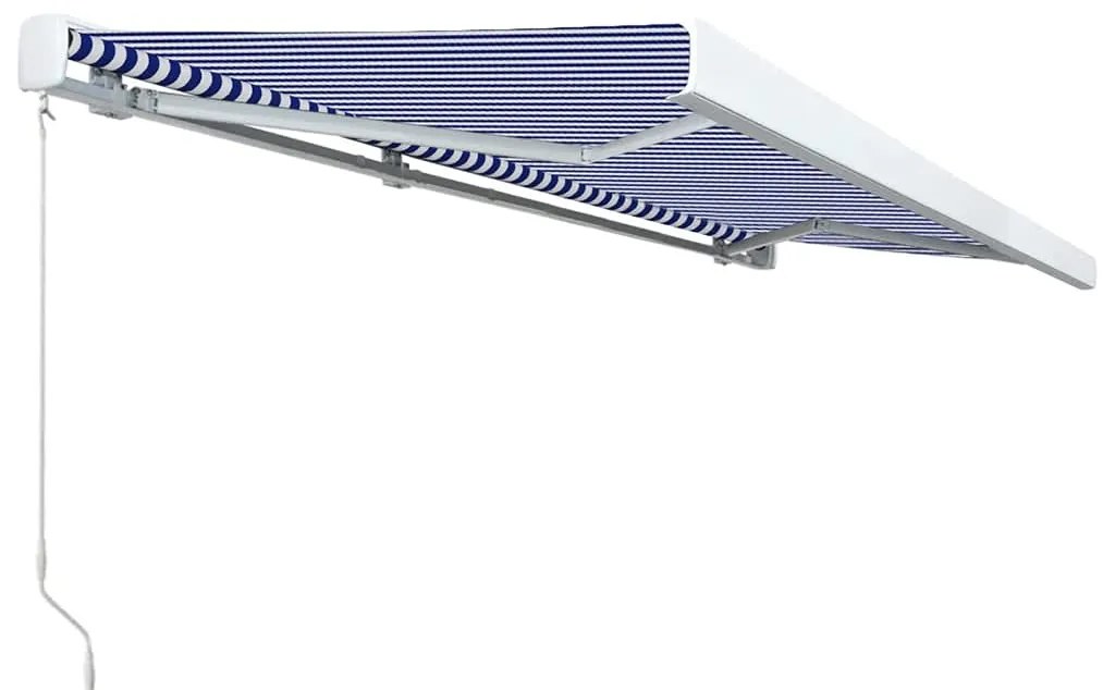 Toldo manual com caixa 500x300 cm azul e branco