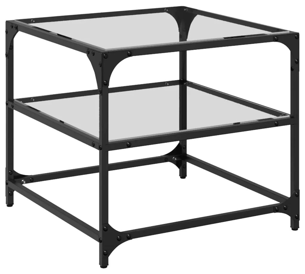 Mesas de centro c/ topo vidro transparente 2 pcs 50x50x45cm aço