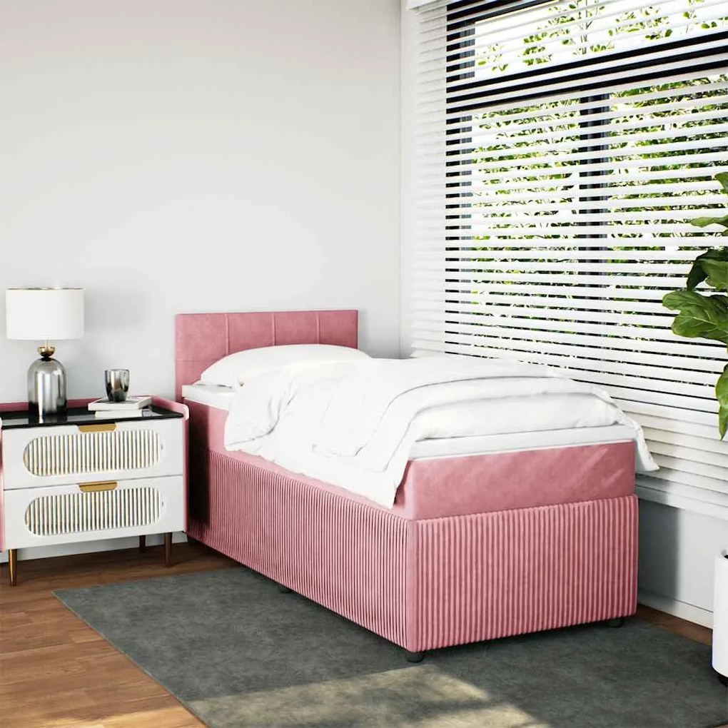 Cama com molas/colchão 90x200 cm veludo rosa