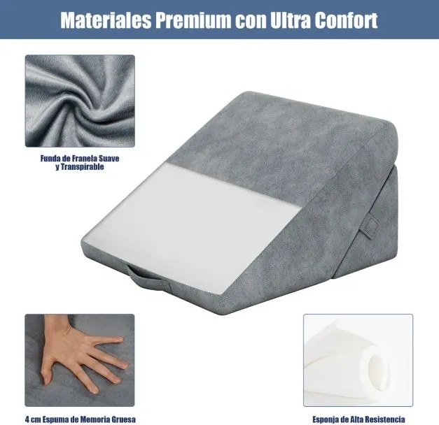 Almofada triangular de espuma para cama e sofá Almofada triangular com capa removíve cinzento
