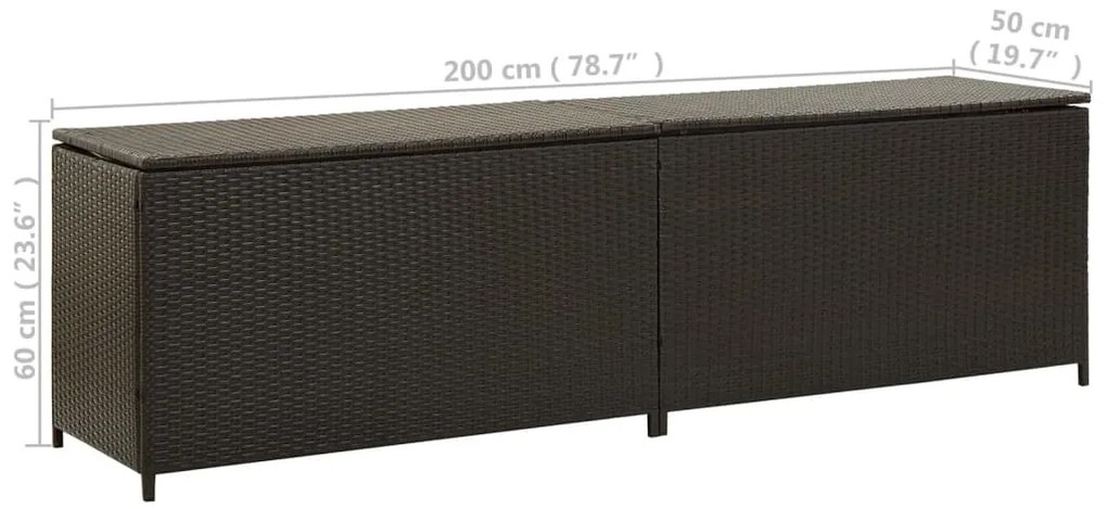 Caixa de arrumação para jardim 200x50x60 cm vime PE castanho