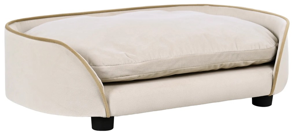 PawHut Sofá para Cães e Gatos 66x43x19,5 cm Veludo Almofada Removível e Capa Lavável Bege | Aosom Portugal