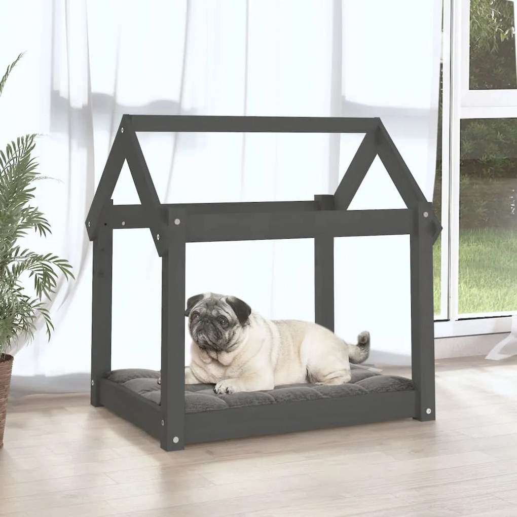 Cama para cães 71x55x70 cm madeira de pinho maciça cinza