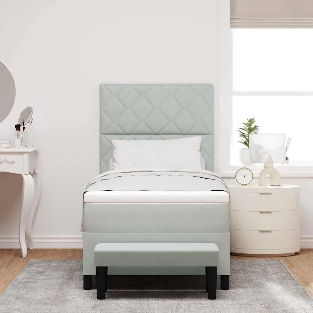 Cama Box Spring com Colchão e Banco Cinza Claro 90x200 cm Veludo
