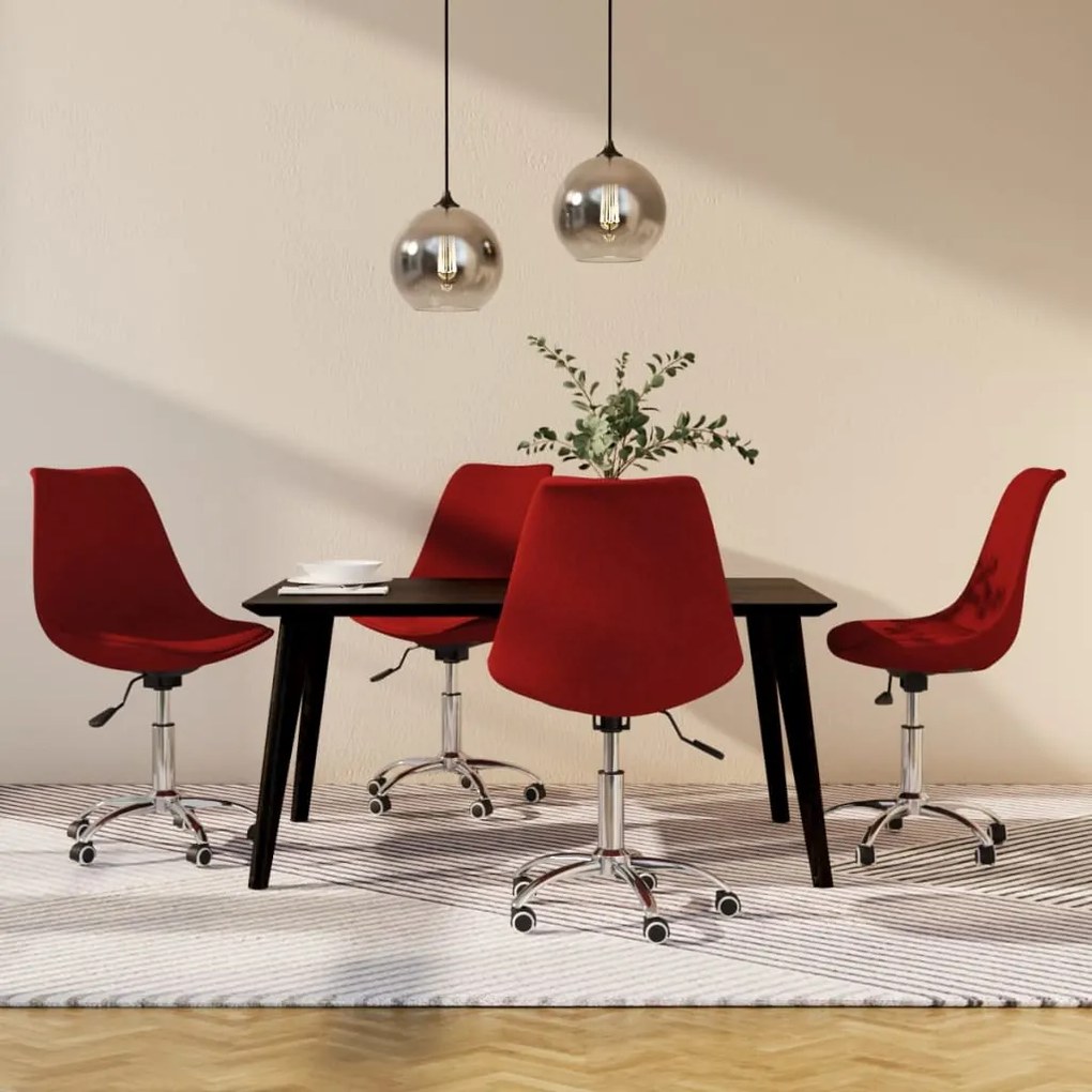 vidaXL Cadeiras de jantar giratórias 4 pcs tecido vermelho tinto