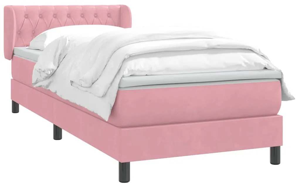 Cama com molas/colchão 100x220 cm veludo Rosa