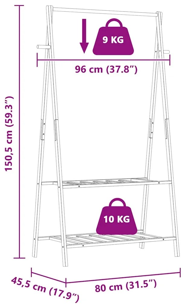 Roupeiro com prateleiras 96x45,5x150,5 cm bambu