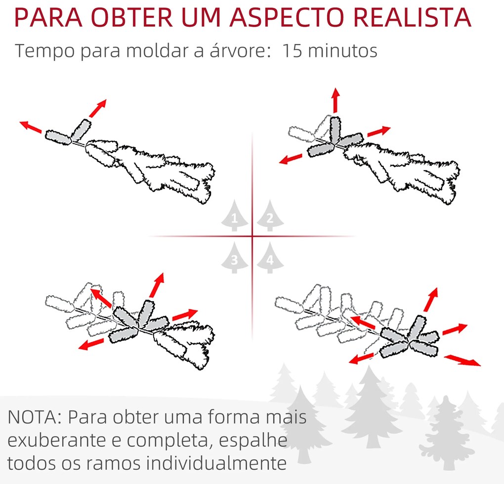 HOMCOM Árvore de Natal 210 cm Árvore de Natal Artificial Nevada com 18