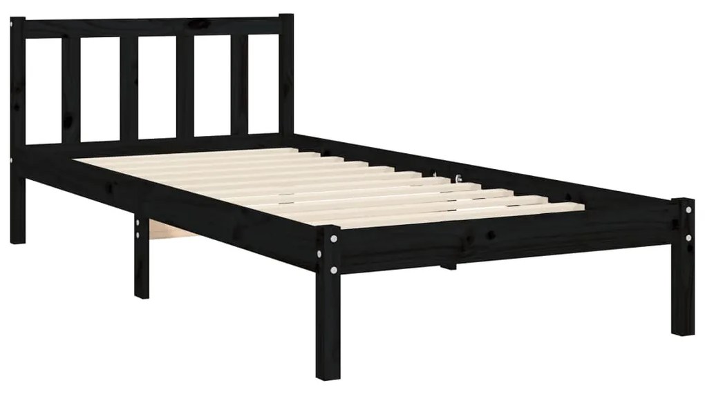 Estrutura de cama com cabeceira 100x200 cm madeira maciça preto