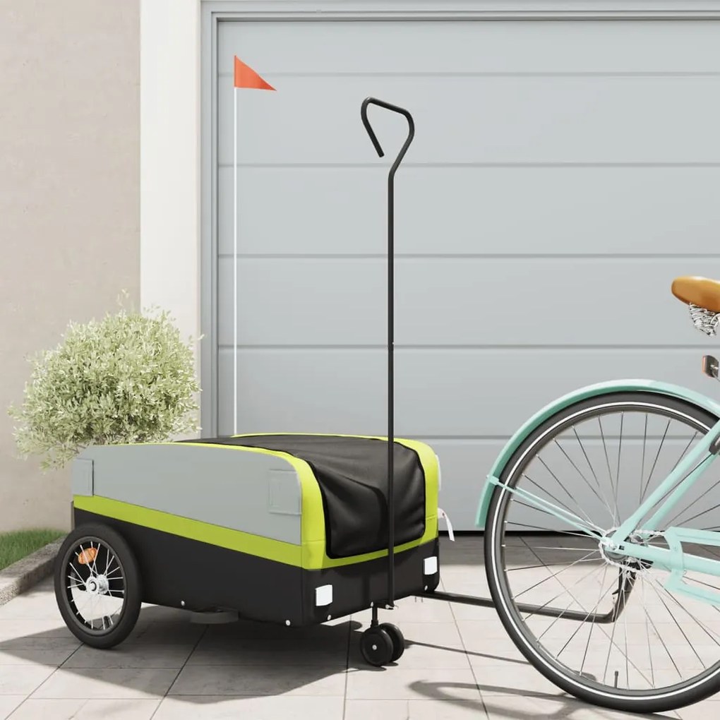 vidaXL Reboque para bicicleta 45 kg ferro preto e verde