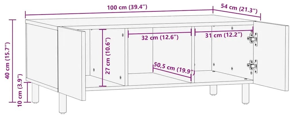 Mesa de centro vidaXL 100x54x40 cm Madeira de Acácia Sólida