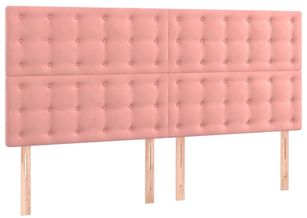Cabeceira de cama c/ luzes LED veludo 200x5x118/128 cm rosa
