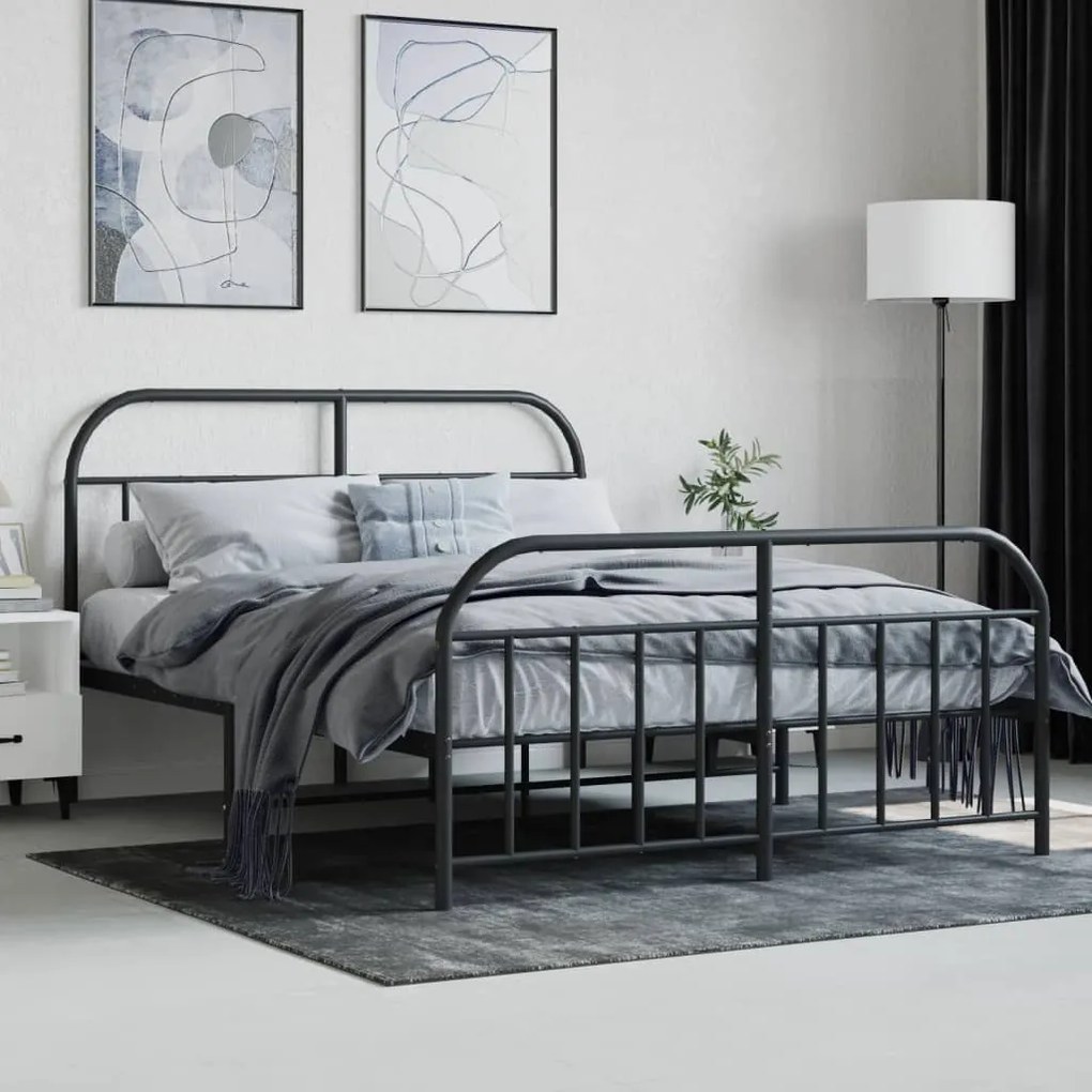 Estrutura de cama com cabeceira e pés 140x200 cm metal preto