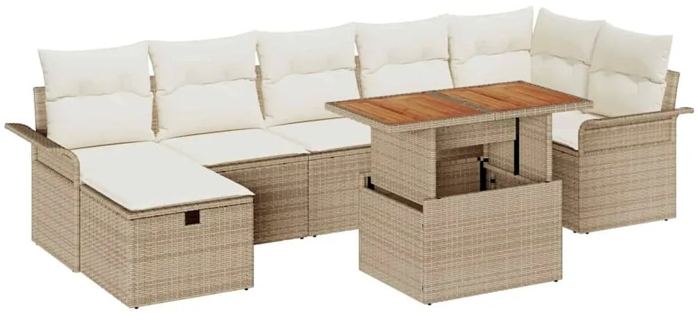 Conjunto de Sofá de Jardim de 8 Peças com Almofadas Bege em Rattan Sin