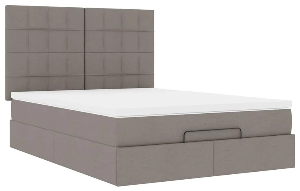 Estrutura de cama otomana com colchão tecido cinzento 140x200cm