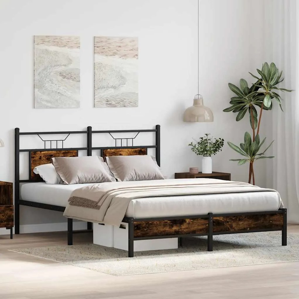 Estrutura de cama s/ colchão derivados madeira carvalho fumado