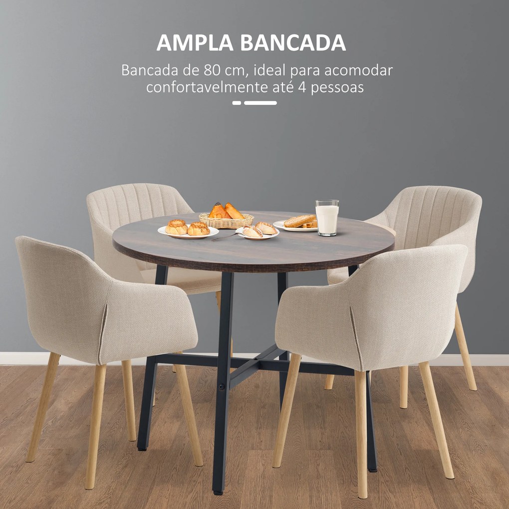 Mesa de Sala de Jantar Redonda para 4 Pessoas Mesa de Cozinha Moderna com Pés de Aço Ø80x76 cm Castanha e Preta