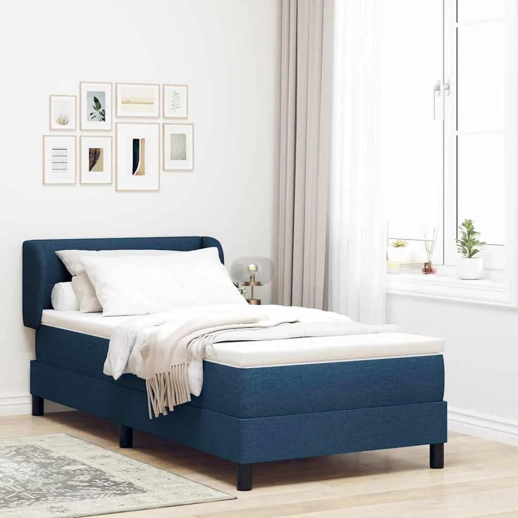 vidaXL Cama Box com colchão com cabeceira Azul 100 x 200 cm tecido