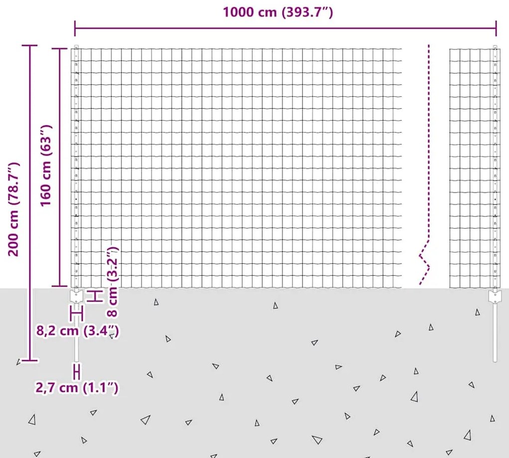 Cerca Euro com 5 Postes U Verde 1,6x10 m Aço