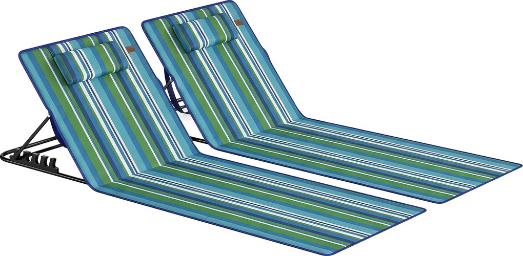 Outsunny Conjunto de 2 Espreguiçadeiras de Praia com Encosto Regulável, Dobráveis e Leves, com Travesseiro e Bolsa de Armazenamento | Aosom Portugal