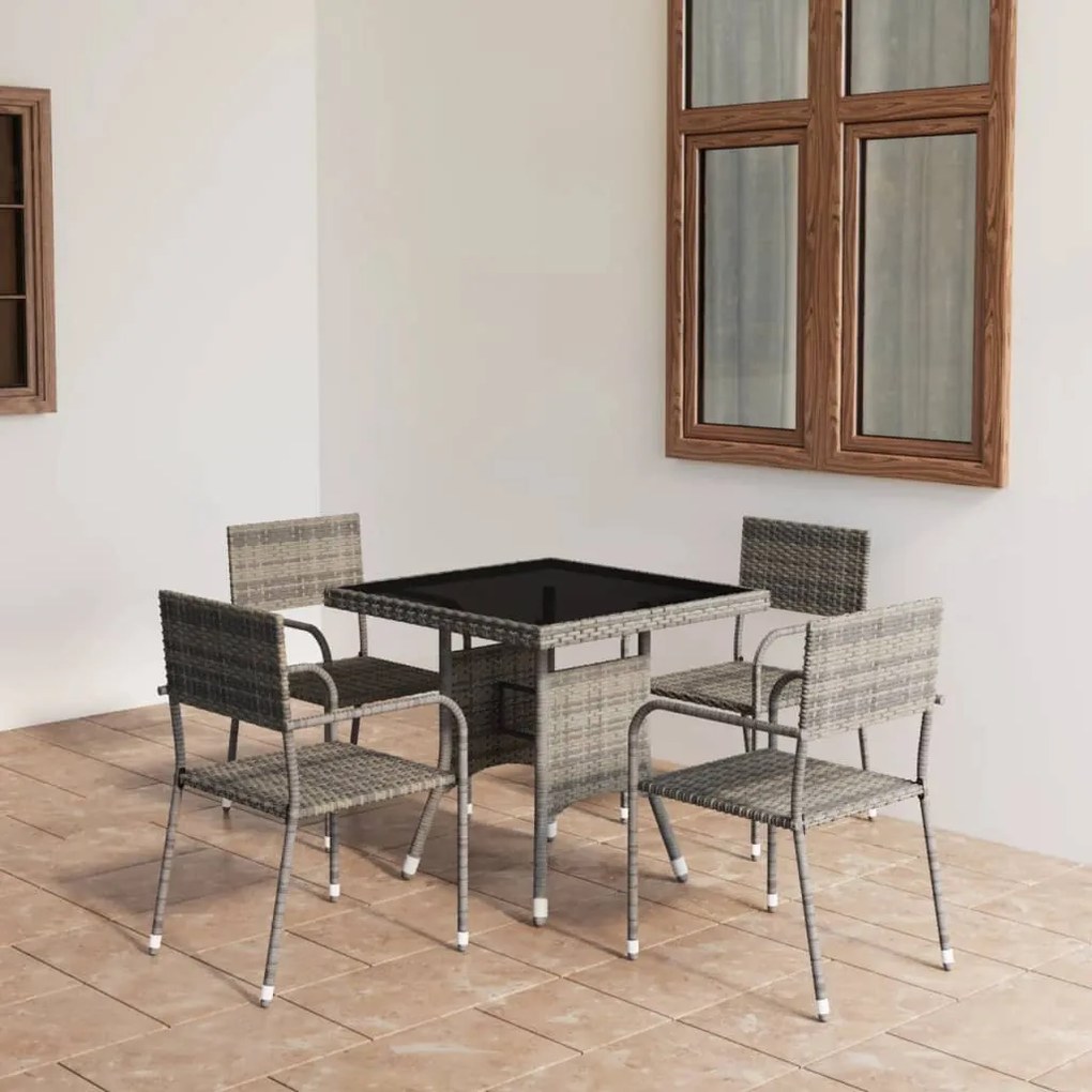 vidaXL 5 pcs conjunto de jantar para jardim vime PE cinzento