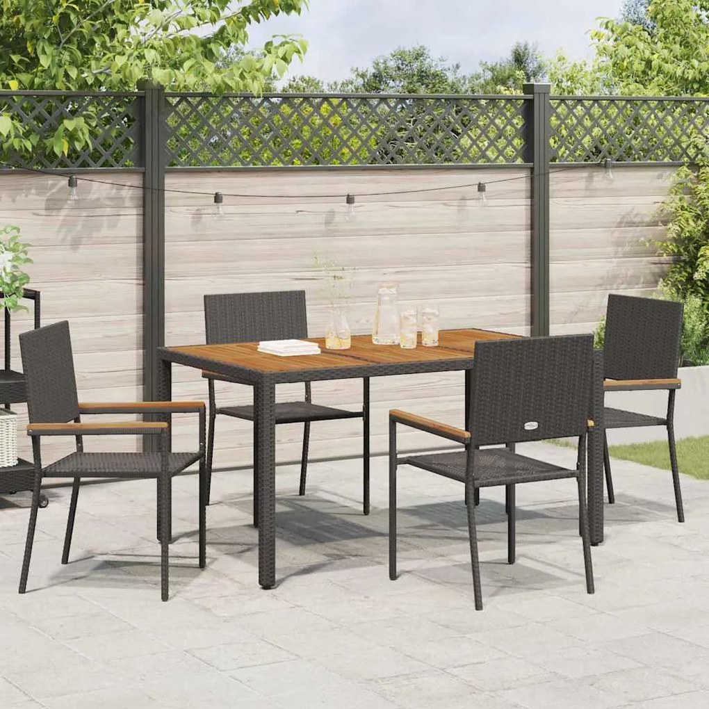 Conjunto de Jantar de 5 Peças vidaXL Rattan Poliéster Preto