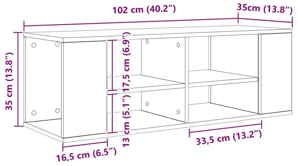 Gabinete para TV com prateleira Madeira antiga 102 x 35 x 35 cm